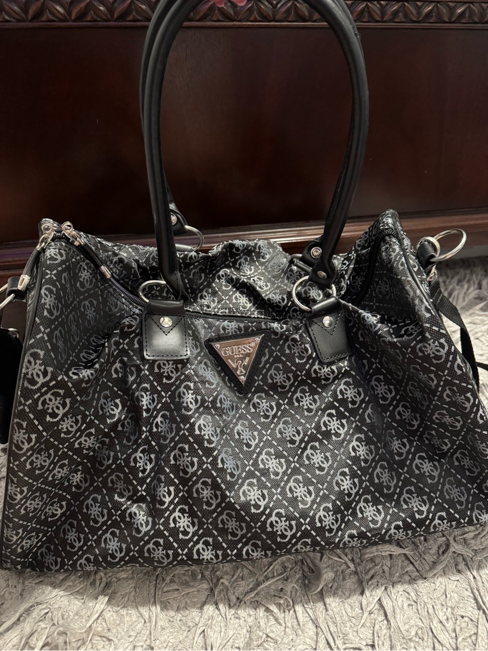 GUESS Black and Gray Signature Logo Tote